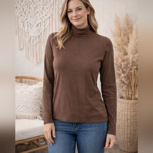 Warehouse Brown Turtleneck Top XS Women’s Stretch Cotton Long Sleeve Minimalist